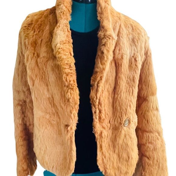 FUR COAT Y2K Vintage SPLIT END LTD. British Tan Genuine Rabbit Fur Winter Coat J - Picture 3 of 12